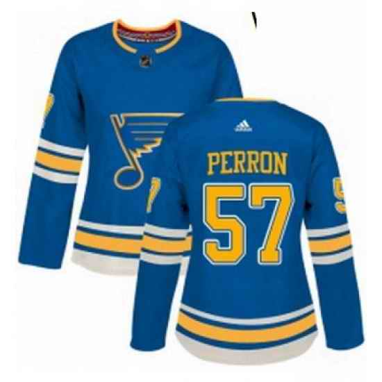 Womens Adidas St Louis Blues #57 David Perron Authentic Navy Blue Alternate NHL Jersey->women nhl jersey->Women Jersey
