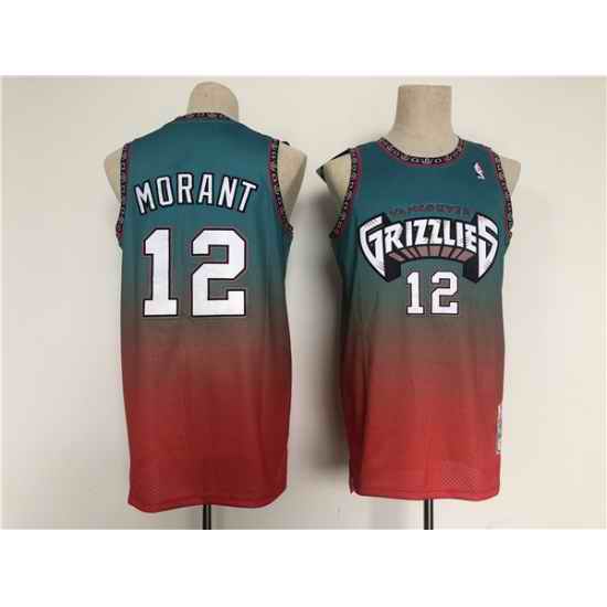 Men Memphis Grizzlies #12 Ja Morant Teal Red Throwback Stitched Jersey->memphis grizzlies->NBA Jersey