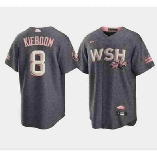 Men Washington Nationals #8 Carter Kieboom 2022 Grey City Connect Cherry Blossom Cool Base Stitched jersey->washington nationals->MLB Jersey