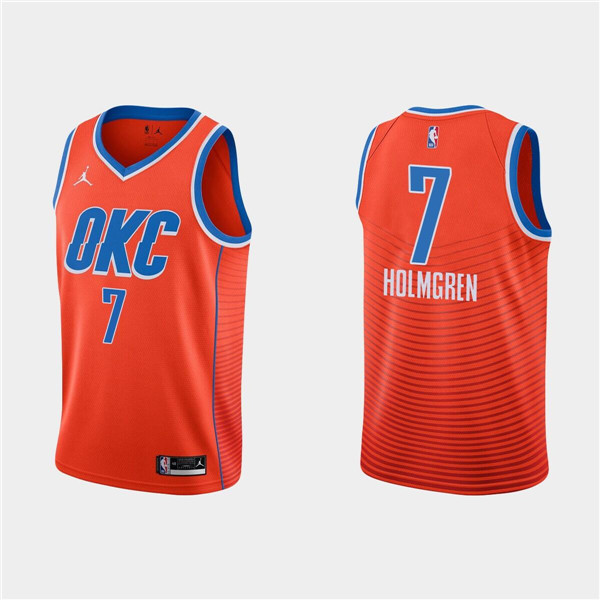 Men's Oklahoma City Thunder #7 Chet Holmgren Orange Stitched Basketball Jersey->oklahoma city thunder->NBA Jersey