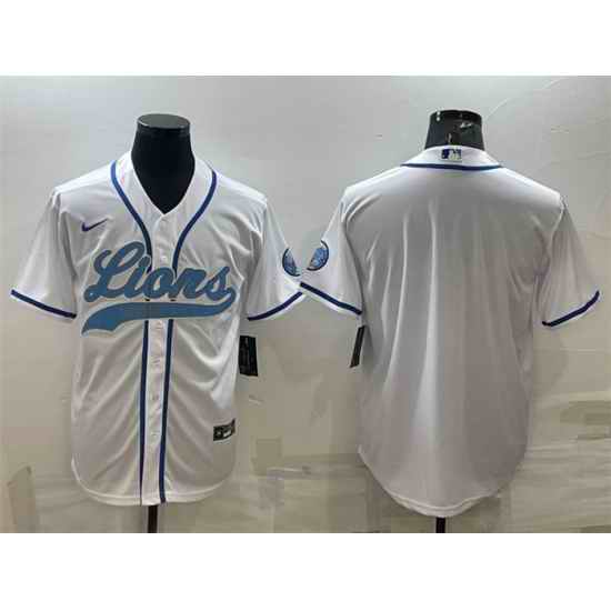 Men Detroit Lions Blank White With Patch Cool Base Stitched Baseball Jersey->detroit lions->NFL Jersey