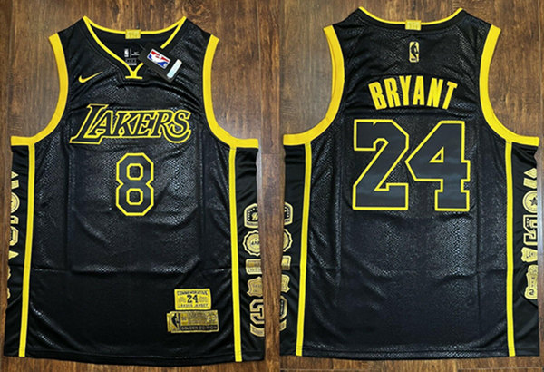 Men's Los Angeles Lakers Front #8 Back #24 Kobe Bryant Black Stitched Basketball Jersey->los angeles lakers->NBA Jersey