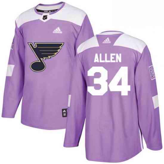 Mens Adidas St Louis Blues #34 Jake Allen Authentic Purple Fights Cancer Practice NHL Jersey->st.louis blues->NHL Jersey