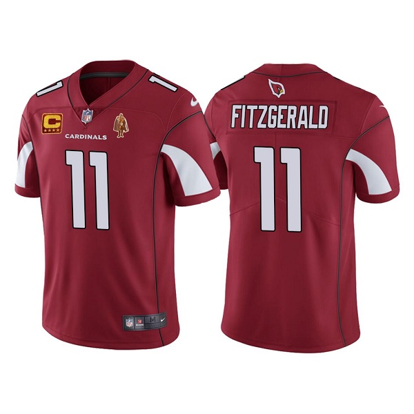 Men's Arizona Cardinals #11 Larry Fitzgerald Red With C Patch & Walter Payton Patch Limited Stitched Jersey->arizona cardinals->NFL Jersey
