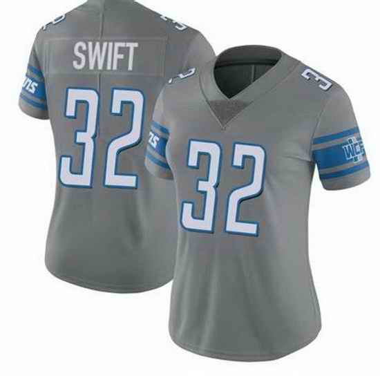 Women Detroit Lions D'Andre Swift #32 Grey Stitched NFL Jersey->women nfl jersey->Women Jersey