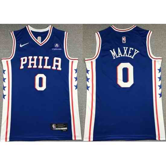 Men's Philadelphia 76ers #0 Tyrese Maxey Royal 75th Anniversary Icon Edition Swingman Stitched Jersey->philadelphia 76ers->NBA Jersey