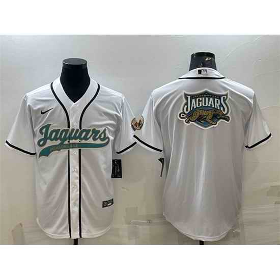 Men Jacksonville Jaguars White Team Big Logo With Patch Cool Base Stitched Baseball Jersey->jacksonville jaguars->NFL Jersey