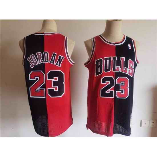 Men Chicago Bulls #23 Michael Jordan Red  Black Split Throwback Stitched Jersey->brooklyn nets->NBA Jersey