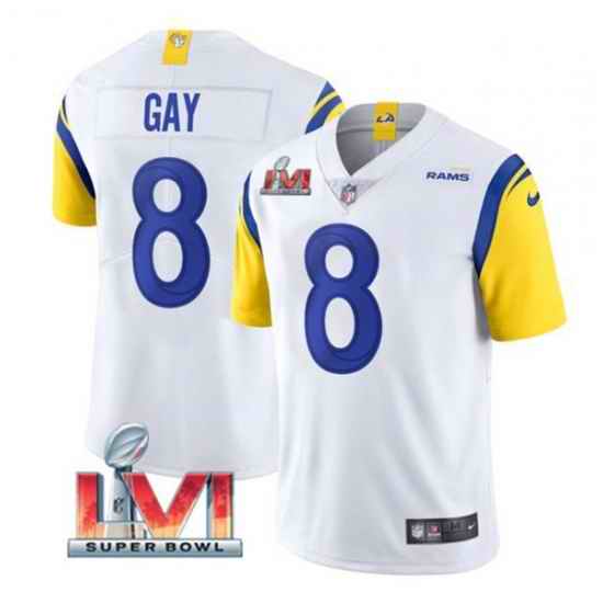 Nike Los Angeles Rams #8 Matt Gay White 2022 Super Bowl LVI Vapor Limited Jersey->los angeles rams->NFL Jersey