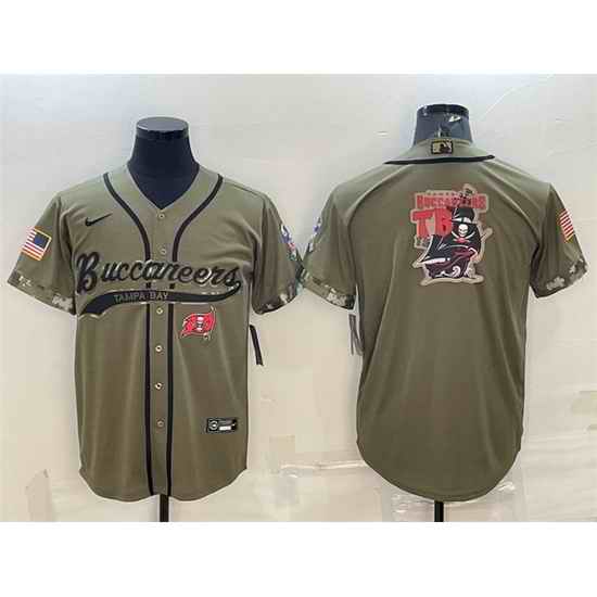 Men Tampa Bay Buccaneers Olive 2022 Salute To Service Team Big Logo Cool Base Stitched Baseball Jersey II->tampa bay buccaneers->NFL Jersey