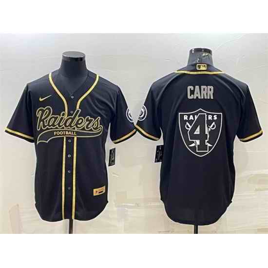 Men Las Vegas Raiders #4 Derek Carr Black Gold Team Big Logo With Patch Cool Base Stitched Baseball Jersey->kansas city chiefs->NFL Jersey