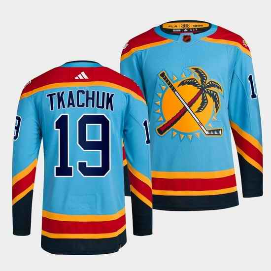 Men Florida Panthers #19 Matthew Tkachuk Blue 2022 Reverse Retro Stitched Jersey->florida panthers->NHL Jersey