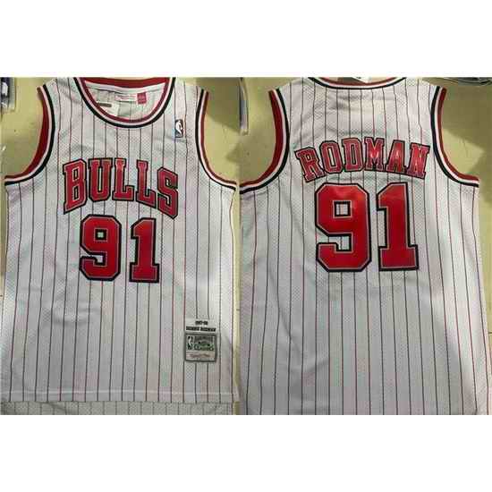 Men Chicago Bulls #91 Dennis Rodman White Stitched Jersey->charlotte hornets->NBA Jersey