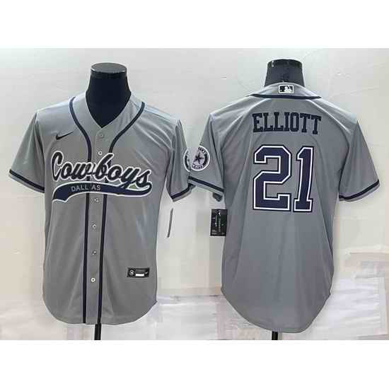Men Dallas Cowboys #21 Ezekiel Elliott Grey Cool Base Stitched Baseball Jersey->los angeles chargers->NFL Jersey