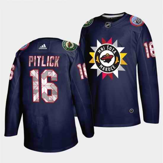 Men Minnesota Wild #16 Rem Pitlick 2021 22 Navy Native American Heritage Day Stitched Jersey->minnesota wild->NHL Jersey