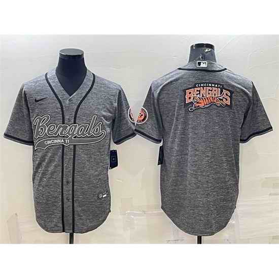 Men Cincinnati Bengals Grey Team Big Logo With Patch Cool Base Stitched Baseball Jersey->cincinnati bengals->NFL Jersey