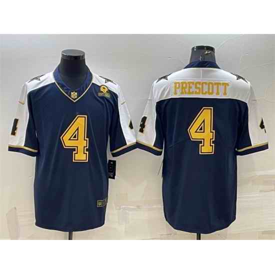 Men Dallas Cowboys #4 Dak Prescott Navy Gold Edition With 1960 Patch Limited Stitched Football Jersey->cincinnati bengals->NFL Jersey