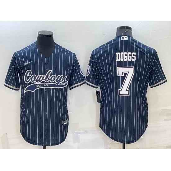 Men Dallas Cowboys #7 Trevon Diggs Navy With Patch Cool Base Stitched Baseball Jersey->buffalo bills->NFL Jersey
