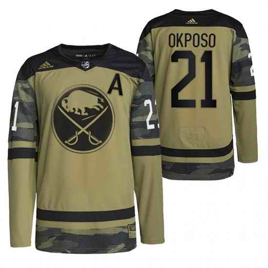 Men Buffalo Sabres #21 Kyle Okposo 2022 Camo Military Appreciation Night Stitched jersey->buffalo sabres->NHL Jersey