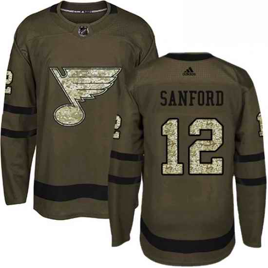 Mens Adidas St Louis Blues #12 Zach Sanford Authentic Green Salute to Service NHL Jersey->st.louis blues->NHL Jersey