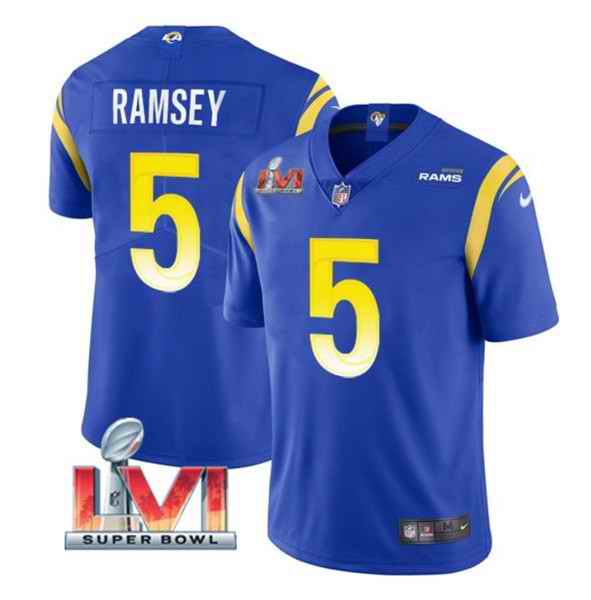 Nike Rams #5 Jalen Ramsey Royal 2022 Super Bowl LVI Vapor Limited Jersey->los angeles rams->NFL Jersey