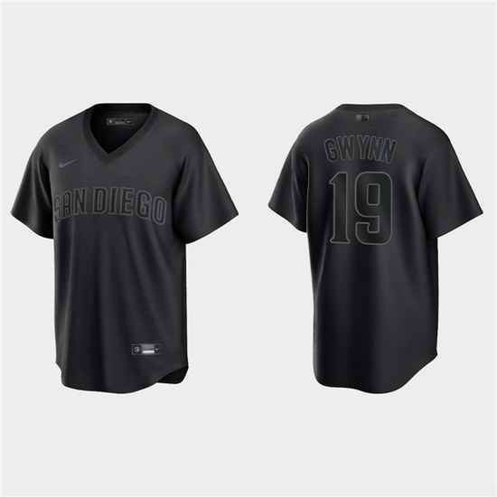 Men San Diego Padres #19 Tony Gwynn Black Pitch Black Fashion Replica Stitched Jersey->san diego padres->MLB Jersey