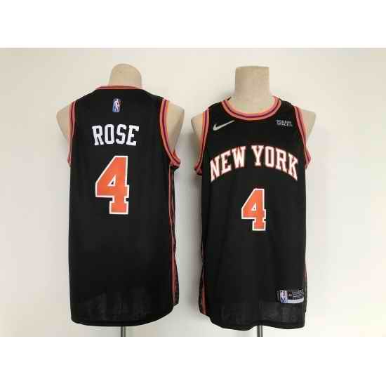 Men's New York Knicks #4 Derrick Rose Black Nike Stitched Basketball City Player Jersey->miami heat->NBA Jersey