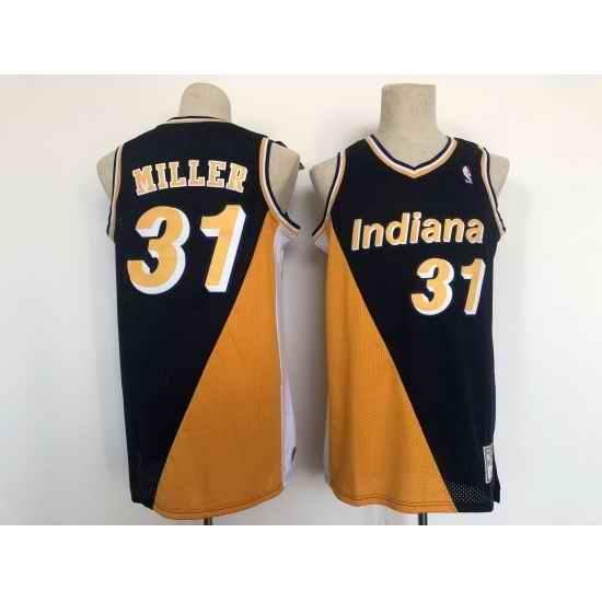 Men's Indiana Pacers #31 Reggie Miller Authentic Black-Yellow Throwback NBA Jersey->indiana pacers->NBA Jersey