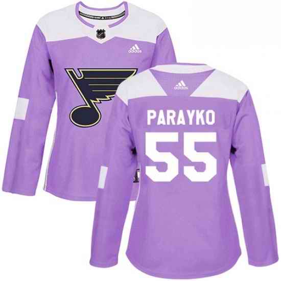 Womens Adidas St Louis Blues #55 Colton Parayko Authentic Purple Fights Cancer Practice NHL Jersey->women nhl jersey->Women Jersey
