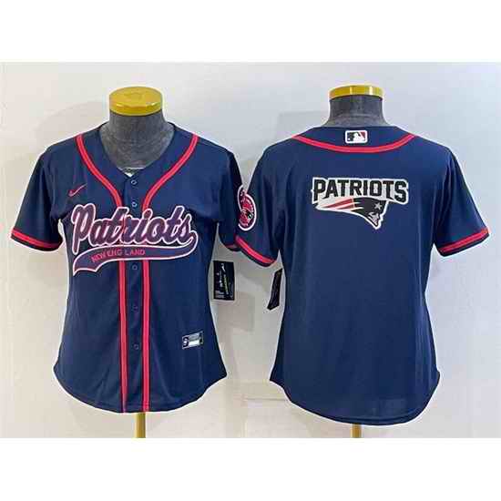 Women New England Patriots Navy Team Big Logo With Patch Cool Base Stitched Baseball Jersey->women nfl jersey->Women Jersey