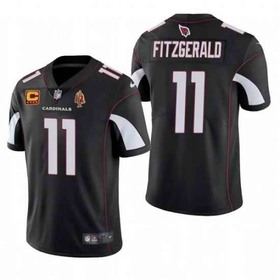 Men Arizona Cardinals #11 Larry Fitzgerald Black With C Patch & Walter Payton Patch Limited Stitched Jersey->arizona cardinals->NFL Jersey