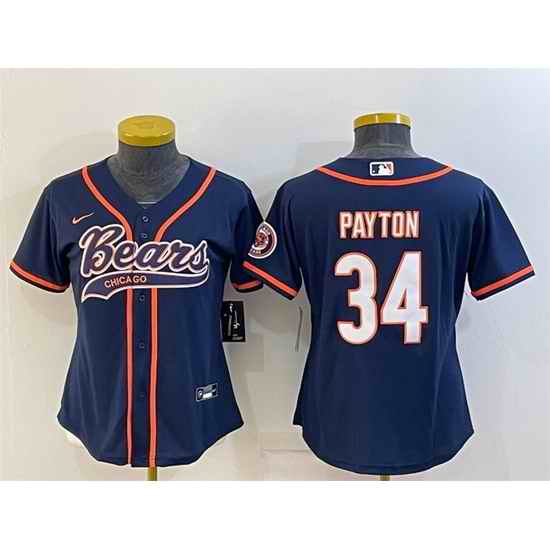 Women Chicago Bears #34 Walter Payton Navy With Patch Cool Base Stitched Baseball Jersey->women nfl jersey->Women Jersey