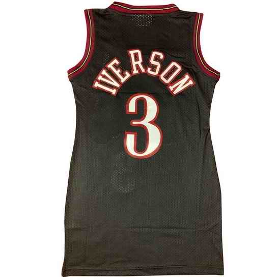 Women 76ers #3 Allen Iverson Dress Stitched Jersey Black II->nba women dress jersey->NBA Jersey