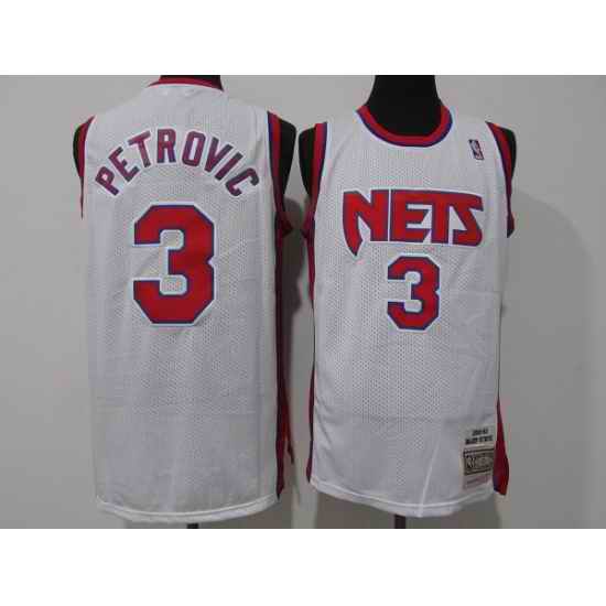 Men Brooklyn Nets #3 Drazen Petrovic White Throwback Stitched Jersey->charlotte hornets->NBA Jersey