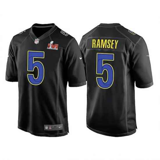 Men Los Angeles Rams #5 Jalen Ramsey 2022 Black Super Bowl LVI Game Stitched Jersey->los angeles rams->NFL Jersey