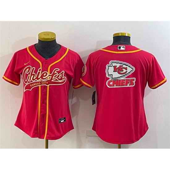 Women Kansas City Chiefs Red Team Big Logo With Patch Cool Base Stitched Baseball Jersey->women nfl jersey->Women Jersey