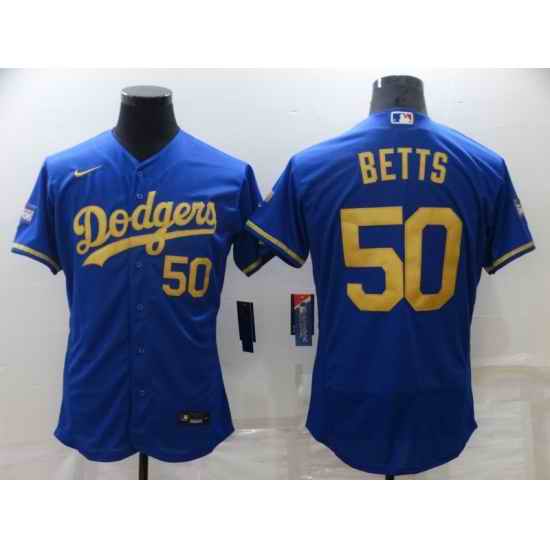 Men Los Angeles Dodgers #50 Mookie Betts Blue Gold 2020 World Series Flex Base Stitched Jersey->atlanta braves->MLB Jersey