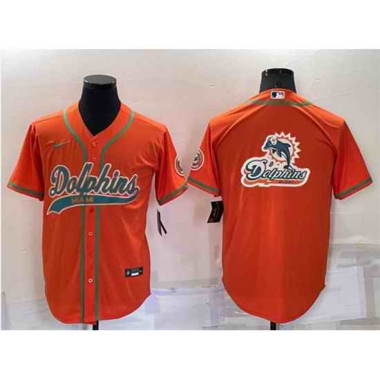 Men Miami Dolphins Orange Team Big Logo With Patch Cool Base Stitched Baseball Jersey->new orleans saints->NFL Jersey