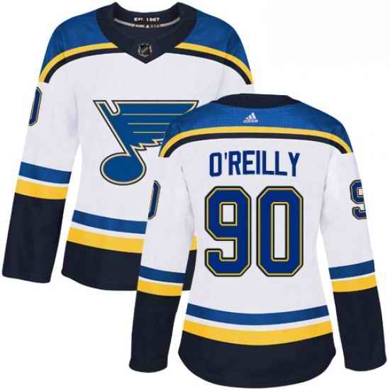 Womens Adidas St Louis Blues #90 Ryan OReilly Authentic White Away NHL Jerse->women nhl jersey->Women Jersey