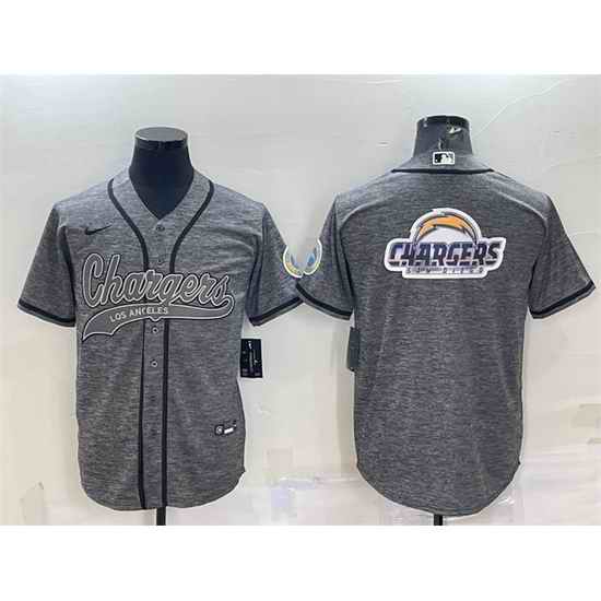 Men Los Angeles Chargers Grey Team Big Logo With Patch Cool Base Stitched Baseball Jersey->los angeles rams->NFL Jersey