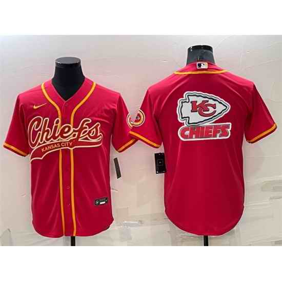 Men Kansas City Chiefs Red Team Big Logo With Patch Cool Base Stitched Baseball Jersey->cleveland browns->NFL Jersey
