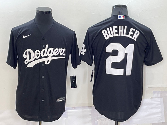 Men's Los Angeles Dodgers #21 Walker Buehler Black Cool Base Stitched Baseball Jersey->los angeles dodgers->MLB Jersey