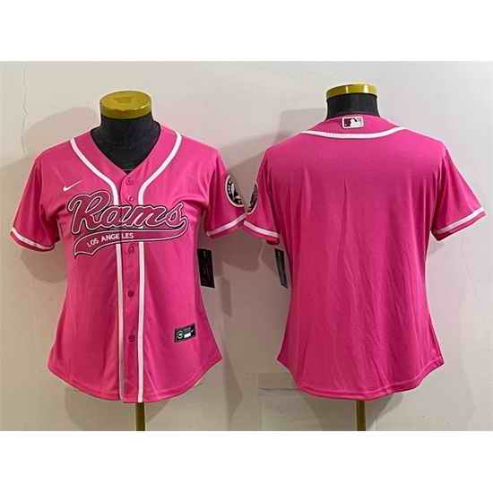Women Los Angeles Rams Blank Pink With Patch Cool Base Stitched Baseball Jersey->women nfl jersey->Women Jersey