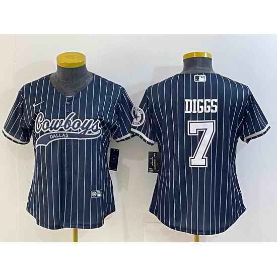 Women Dallas Cowboys #7 Trevon Diggs Navy With Patch Cool Base Stitched Baseball Jersey->women nfl jersey->Women Jersey