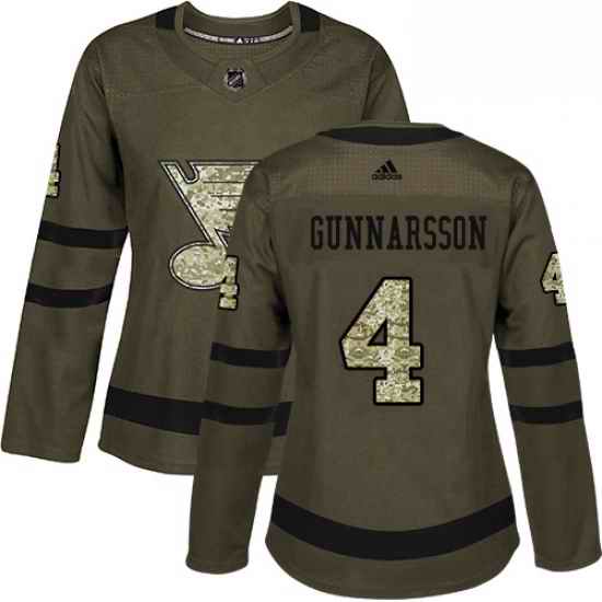 Womens Adidas St Louis Blues #4 Carl Gunnarsson Authentic Green Salute to Service NHL Jersey->women nhl jersey->Women Jersey