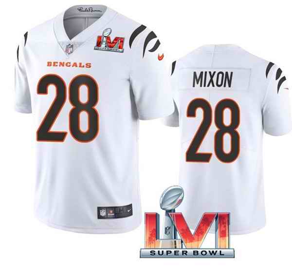Nike Bengals #28 Joe Mixon White 2022 Super Bowl LVI Vapor Limited Jersey->cincinnati bengals->NFL Jersey