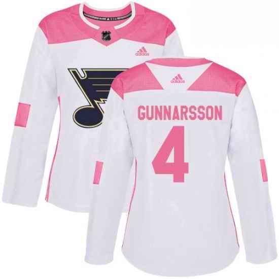 Womens Adidas St Louis Blues #4 Carl Gunnarsson Authentic WhitePink Fashion NHL Jersey->women nhl jersey->Women Jersey