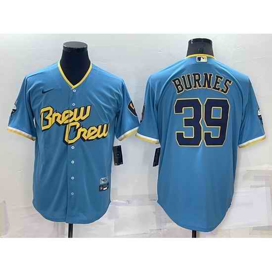 Men Milwaukee Brewers #39 Corbin Burnes 2022 Powder Blue City Connect Cool Base Stitched Jersey->milwaukee brewers->MLB Jersey