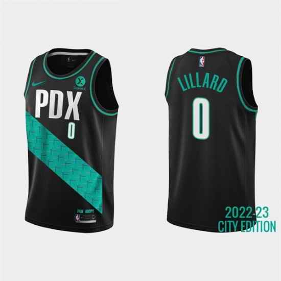 Men Portland Trail Portland Blazers #0 Damian Lillard 2022 23 Black City Edition Stitched Basketball Jersey->new york knicks->NBA Jersey