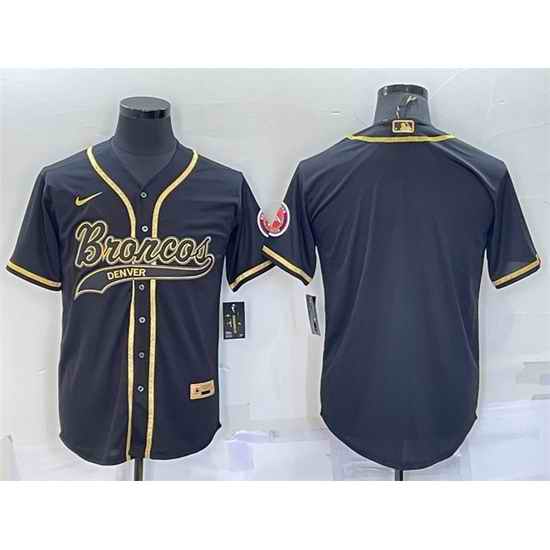 Men Denver Broncos Blank Black Gold With Patch Cool Base Stitched Baseball Jersey->denver broncos->NFL Jersey
